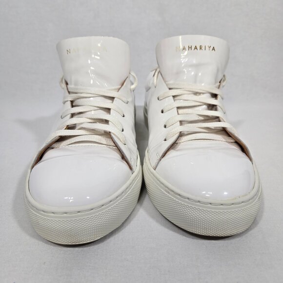 NAHARIYA Old Money Normcore WHITE Patent Leather Sneakers Shoes Men's Size  8.5. - Picture 4 of 17